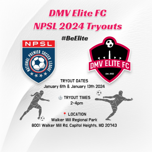 DMV Elite FC Tryouts poster